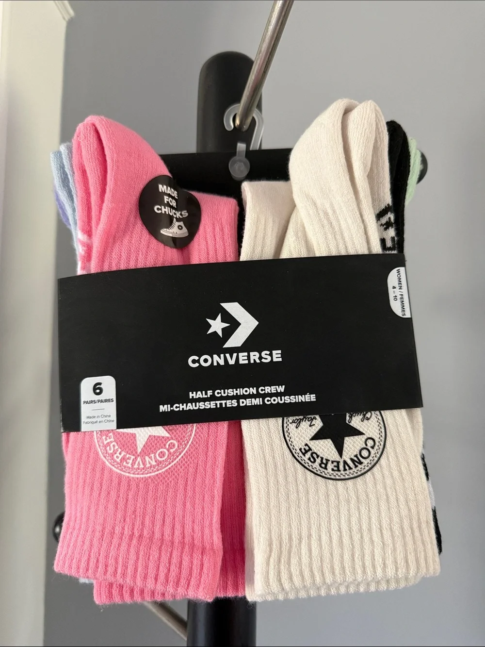 Converse Crew Socks Pack in Pink, Cream, Green, Purple, Blue, & Black 6pk